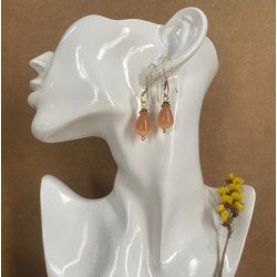 Brown Agate Gemstone with Gold plated design Earrings - Annie Sakhamo