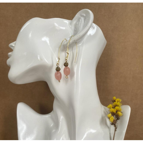 Pink Agate Gemstone with Gold plated Dangle Earrings - Annie Sakhamo