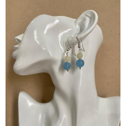 Pleasant sky Blue and White Agate Gemstone with German Silver Earrings - Annie Sakhamo
