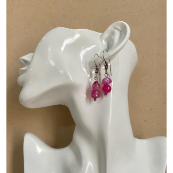 Two Pink Agate Gemstone with German Silver Earrings - Annie Sakhamo