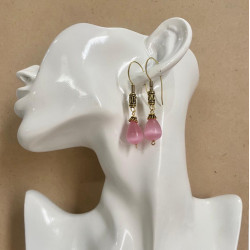 Rose pink drop Agate Gemstone with German silver Earrings - Annie Sakhamo