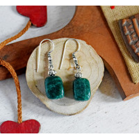 Green Agate Gemstone and German Silver Earring