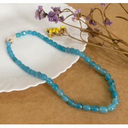 Wide Blue Agate Stone Single String Necklace - Annie Sakhamo