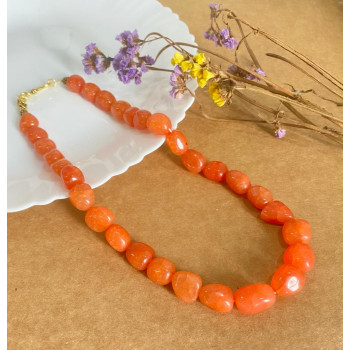 Agate Stone String Necklace Orange - Annie Sakhamov