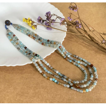 Blue hill Lake Agate Stone Double String Necklace - Annie Sakhamo