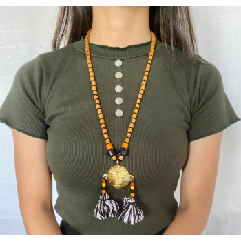 Brown and Black naga brass head with tassel necklace - Annie Sakhamo