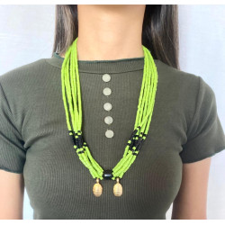 Green beaded with brass bell necklace - Annie Sakhamo