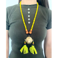 Neon yellow with black with head brass ornament - Annie Sakhamo
