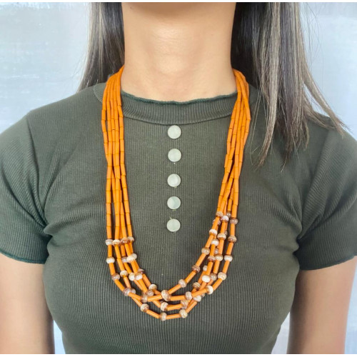 Tan orange with brown beaded necklace - Annie Sakhamo