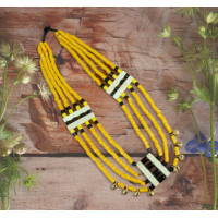 Yellow beaded naga traditional with brass bell necklace - Annie Sakhamo