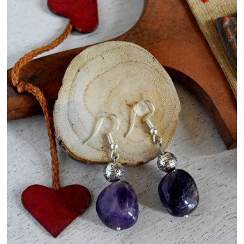 Purple Agate Gemstone and German Silver Earring