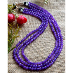 Purple Agate Precious Stone Three Strand Necklace