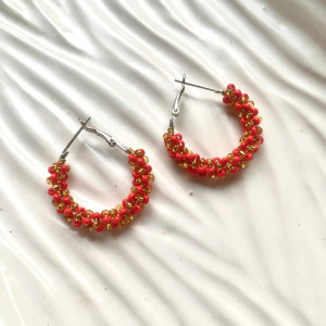 Crimson Gleam Twirl Hoop Beads - Dimasa Ethnic Collections