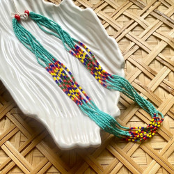 Teal Multi-Strings Tribal beads Necklace  - Dimasa Ethnic Collections