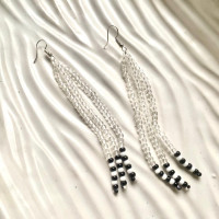 Translucent Beaded Tassel Drops Earrings - Dimasa Ethnic Collections