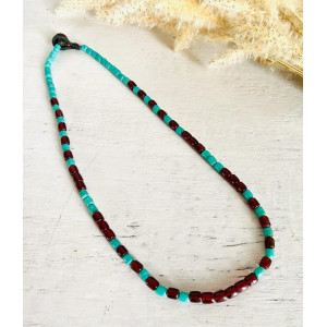 Aqua blue with red single necklace - Ethnic Inspirations