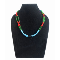 Blue Green and Red Beaded Two Strand Necklace - Ethnic Inspiration