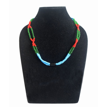 Blue Green and Red Beaded Two Strand Necklace - Ethnic Inspiration