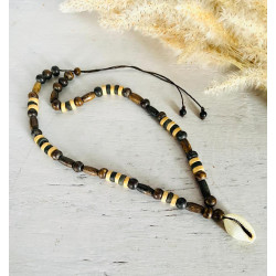 Cowrie shell wooden Necklace - Flower Child