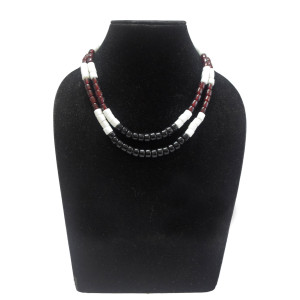 White Maroon and Black beaded Two Strand Necklace - Ethnic Inspiration