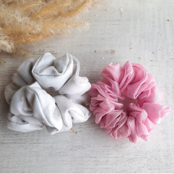 Pink and White due scrunchies - Flower Child