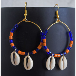 Blue and Brown Beads with Shells Hoop Earring - Flower Child
