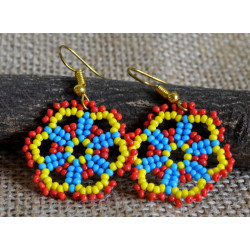 Red Blue and Yellow Beaded Earring - Flower Child