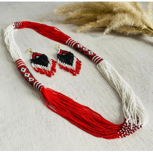 Ukrainian Double Red and White Seed Bead Jewelry - Kuoli 