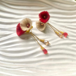 Red and Nude flower dangle earrings - S&L Jewellery
