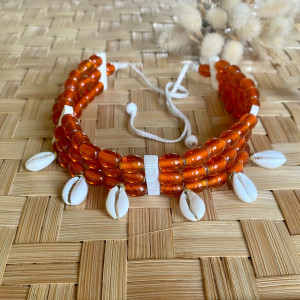 Orange tribal design choker with shell - S&L Jewellery