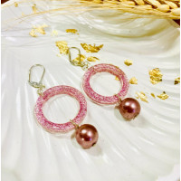 Pink shimmery circle with bead resin earrings - The Dainty Jewels