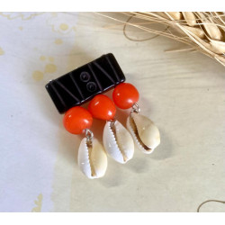 Round orange beaded with shell drop Chakesang brooch