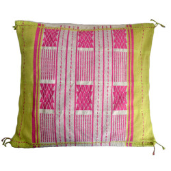 Loinloom Handwoven Yellow Pink Indigenous Design Cotton Cushion Cover set of 2 - Ethnic Inspiration