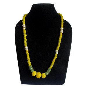 Antique Beaded Yellow Green And White Beads Necklace Women - Ethnic Inspiration