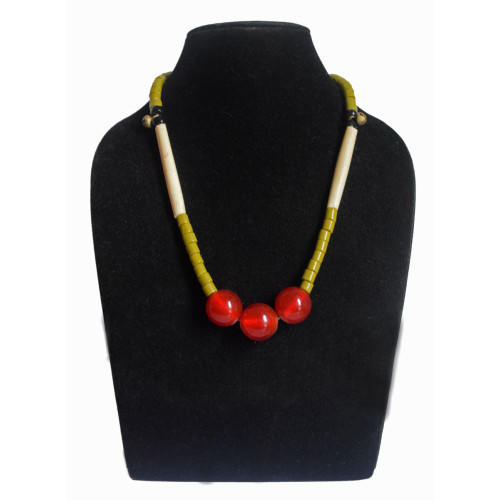 Lime Green and Bone Beads Necklace - Ethnic Inspiration