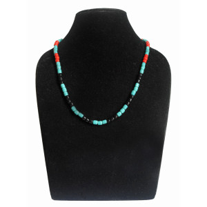 Orange Light Blue Black Beaded Necklace - Ethnic Inspiration