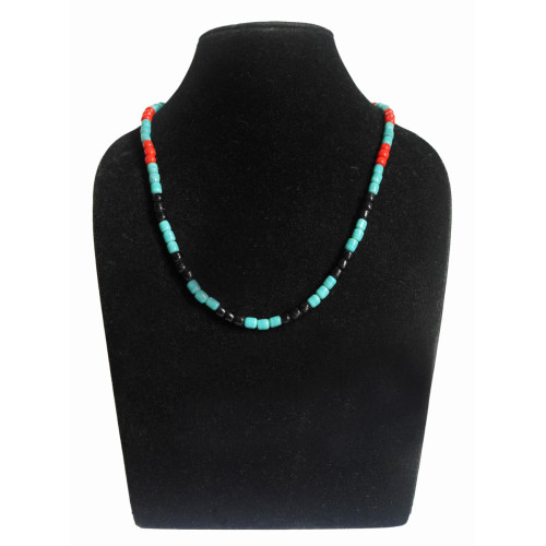 Orange Light Blue Black Beaded Necklace - Ethnic Inspiration