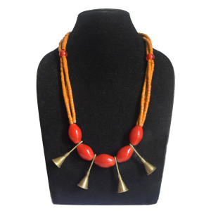 Orange Oval Red Beads and Trumpets Traditional Necklace - Ethnic Inspiration