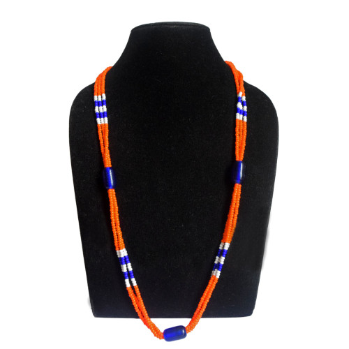 Orange White and Blue Beads Necklace - Ethnic Inspiration