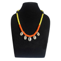 Yellow Orange and Black Beaded with Shell Necklace - Ethnic Inspiration