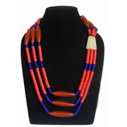 Red Orange Blue Beads with White Bone Traditional Necklace - Ethnic Inspiration