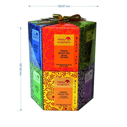 Happy Elephant - Hexagon Gift Box 96 Tea Bag 12 Assorted Exotic Flavors