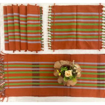 Stripe Down rustic table runner with placement mat lion loom - Anolu Sakhamo