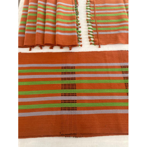 Stripe Down rustic table runner with placement mat lion loom - Anolu Sakhamo