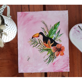 Pink Tucan Canvas handpainted 10*12 - DezireeArts
