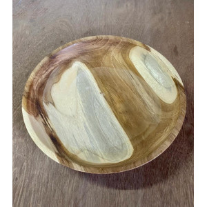 Wooden Round Non Varnish Usable Teak Plate - Indigi Craft