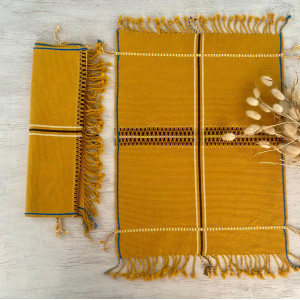 Yellow Pure Cotton Loin Loom Placement mat - Nutalu Weaves