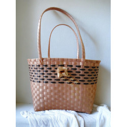 Peach color with black design woven basket- Indigi craft
