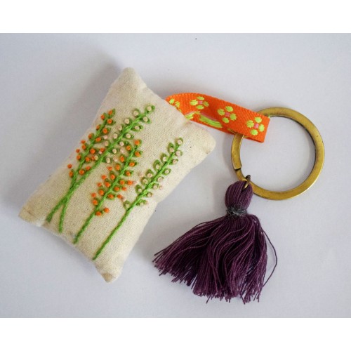 Green Spring Cushion Hand Embroidered Keychain - Ikali Studio