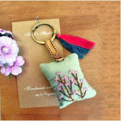 Purple Floral Cushion Hand Embroidered Keychain - Ikali Studio